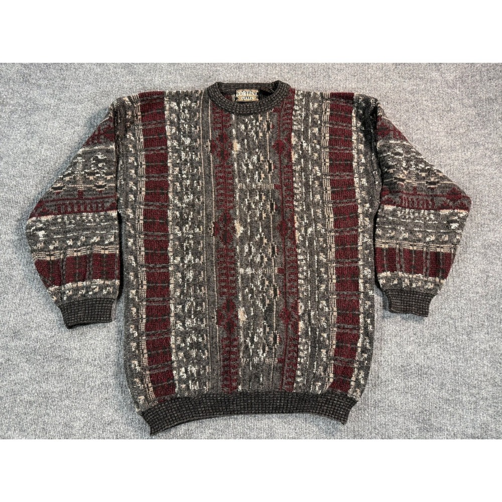 Vintage Cortina Italia Sweater Mens‎ Large Burgundy 3D Pattern Knit Wool Blend